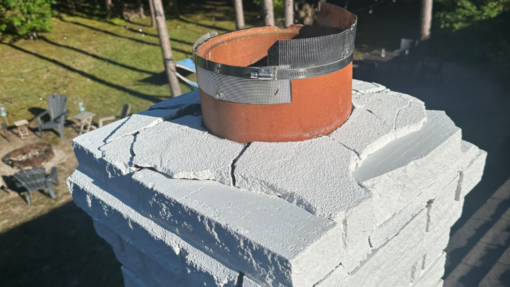 broken chimney on a wasaga beach ontario home being used by bats to enter the home. - [ ] By Bat Control Specialists Canadas No1 bat control and bat removal company.