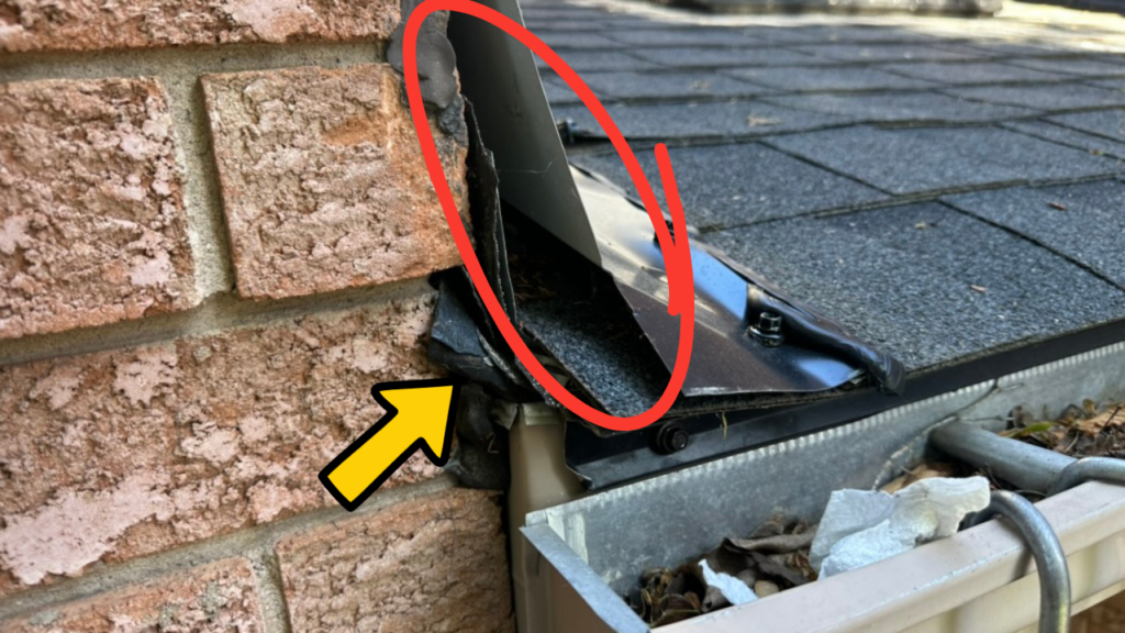 Gap beside chimney flashing on an Ontario home that bats were using to enter the attic and roof system.