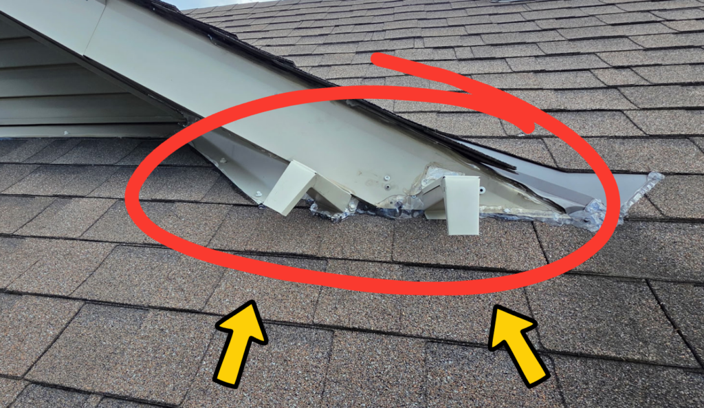 Custom aluminum bat excluders installed at a soffit and roof intersection to allow bats to leave safely