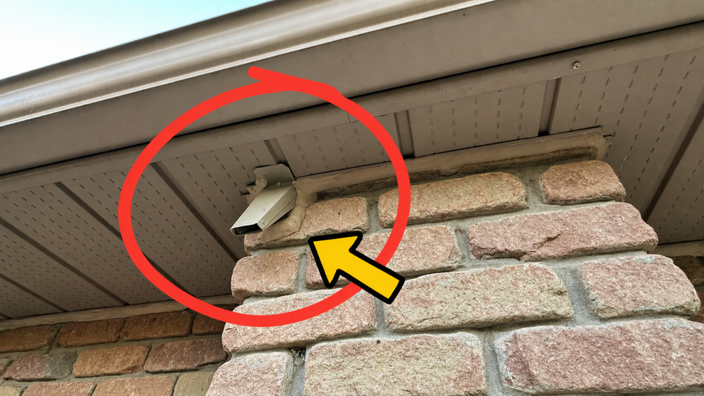 Bat excluder installed at a soffit-to-brick entry point and sealed with beige caulking