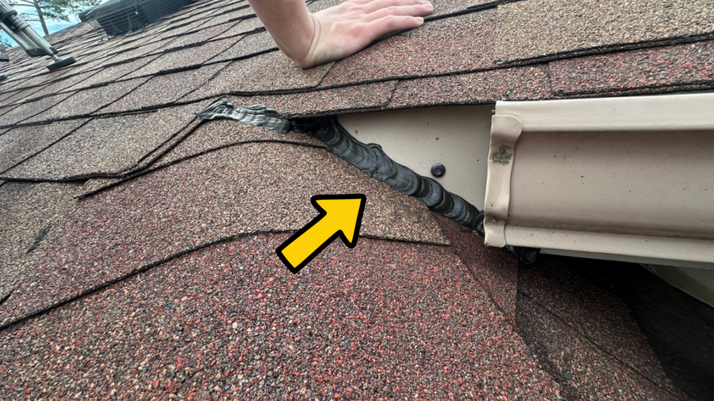 Previously open roof gap sealed with roof silicone after the gutter was moved for access